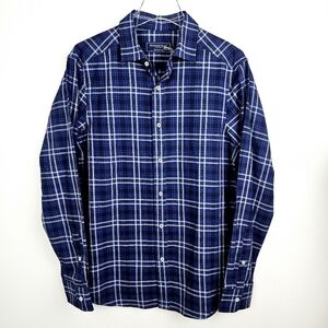 Vineyard Vines Classic Fit Blue Plaid Cashmere Blend Button Front Shirt NWT